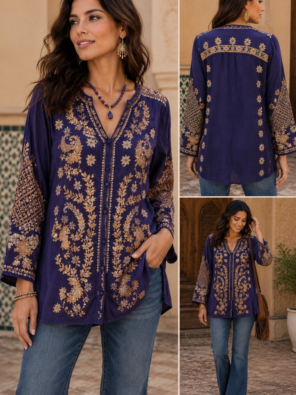 Johnny Was Minerva Heavily Embroidered Tunic Blouse | XS